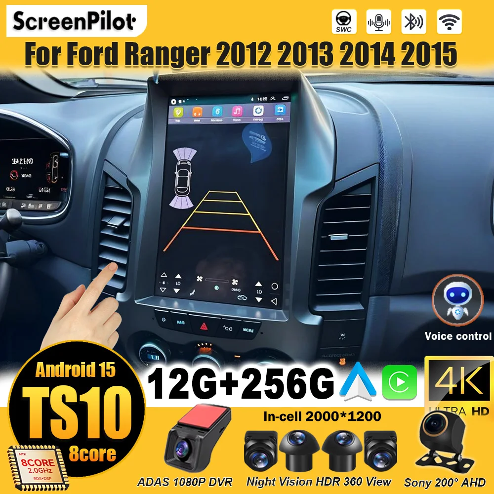 For Ford Ranger 2012 2013- 2015 9.7 Inch Android 16 Car Stereo GPS Navi CarPlay Canbus DSP QLED Touch Screen 2 DIN 8Core SWC BT