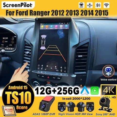 2 DIN Ford Android Stereo For Ford Ranger 2012 2013- 2015 9.7 Inch Android 16 Car Stereo GPS Navi CarPlay Canbus DSP QLED Touch Screen 2 DIN 8Core SWC BT