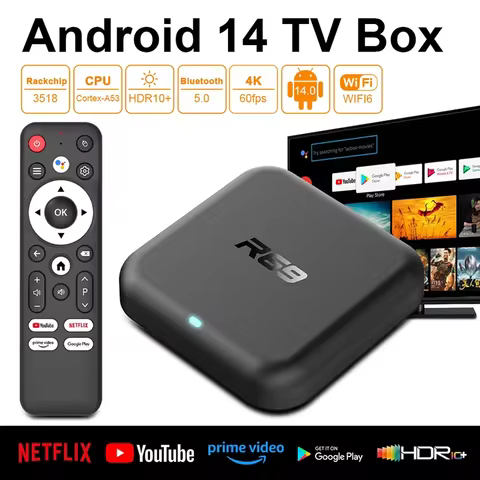 R69 Android 14 Smart TV Box 4K Ultra HD Media Player WiFi 6 Bluetooth 5.0 Google Voice Remote Support Set Top Box