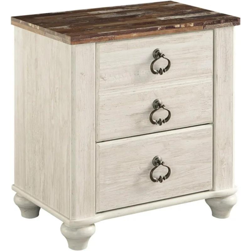 

Willowton Farmhouse 2 Drawer Nightstand with USB Charging Ports, Whitewash,FAST SHIPPING,NEW