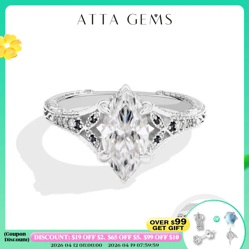 

ATTAGEMS Marquise Cut 2ct Moissanite Ring With Lab Sapphire Women's Ring 925 Sterling Silver Luxury Wedding Jewelry Customizable