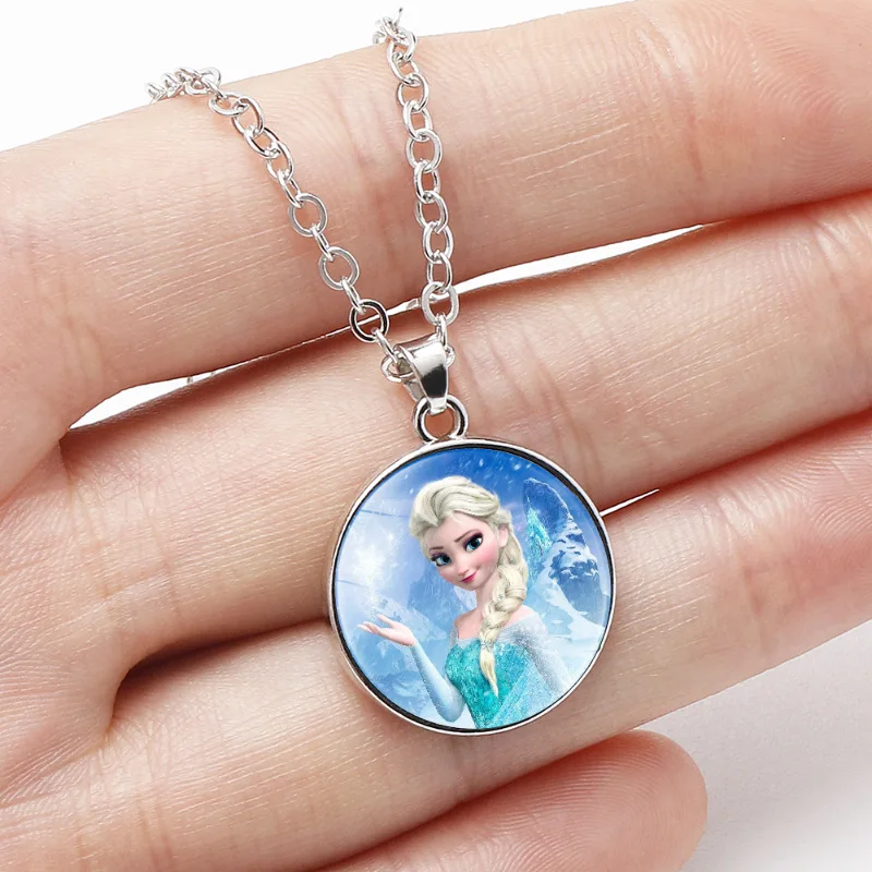 

Disney Necklace Frozen 2 Anna Elsa Snow White Cinderella Ariel Jasmine Princess Glass Gem Pendant Necklace Children Xmas Gifts