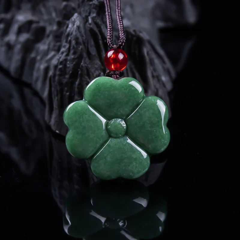 Natural Grade A Four-leaf Clover , Bean Jadeite Ornament, Floral Design, Women's Pendant, Jade Item