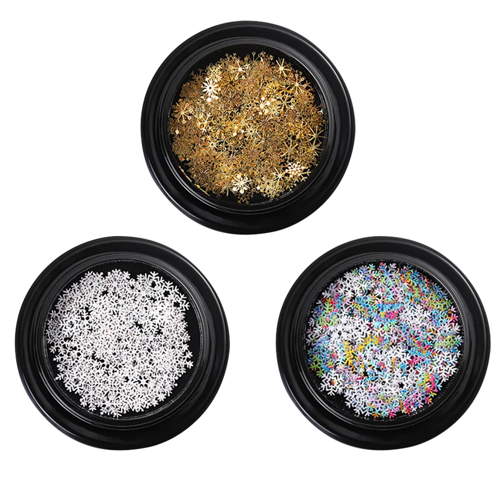 สติกเกอร์ติดเล็บลายเกล็ดหิมะ 3 กล่อง ประดับเล็บวิ้งๆ สำหรับงานปาร์ตี้วันหยุด คริสต์มาส งานแต่งงาน ตกแต่งเล็บด้วยกลิตเตอร์