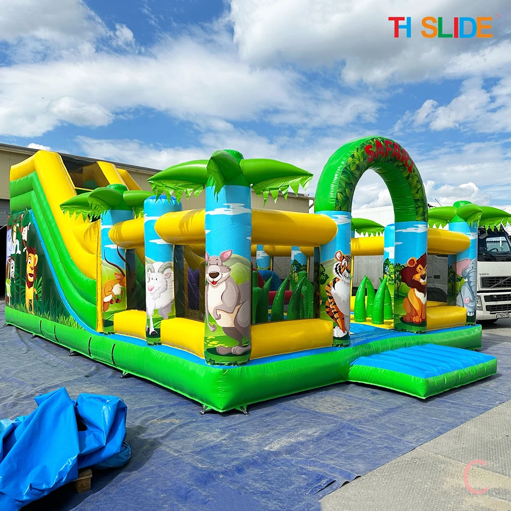 by ship to sea port, Amusement Park jungle Inflatable Fun City,commerical Forest Animals bouncy slide inflatable playground