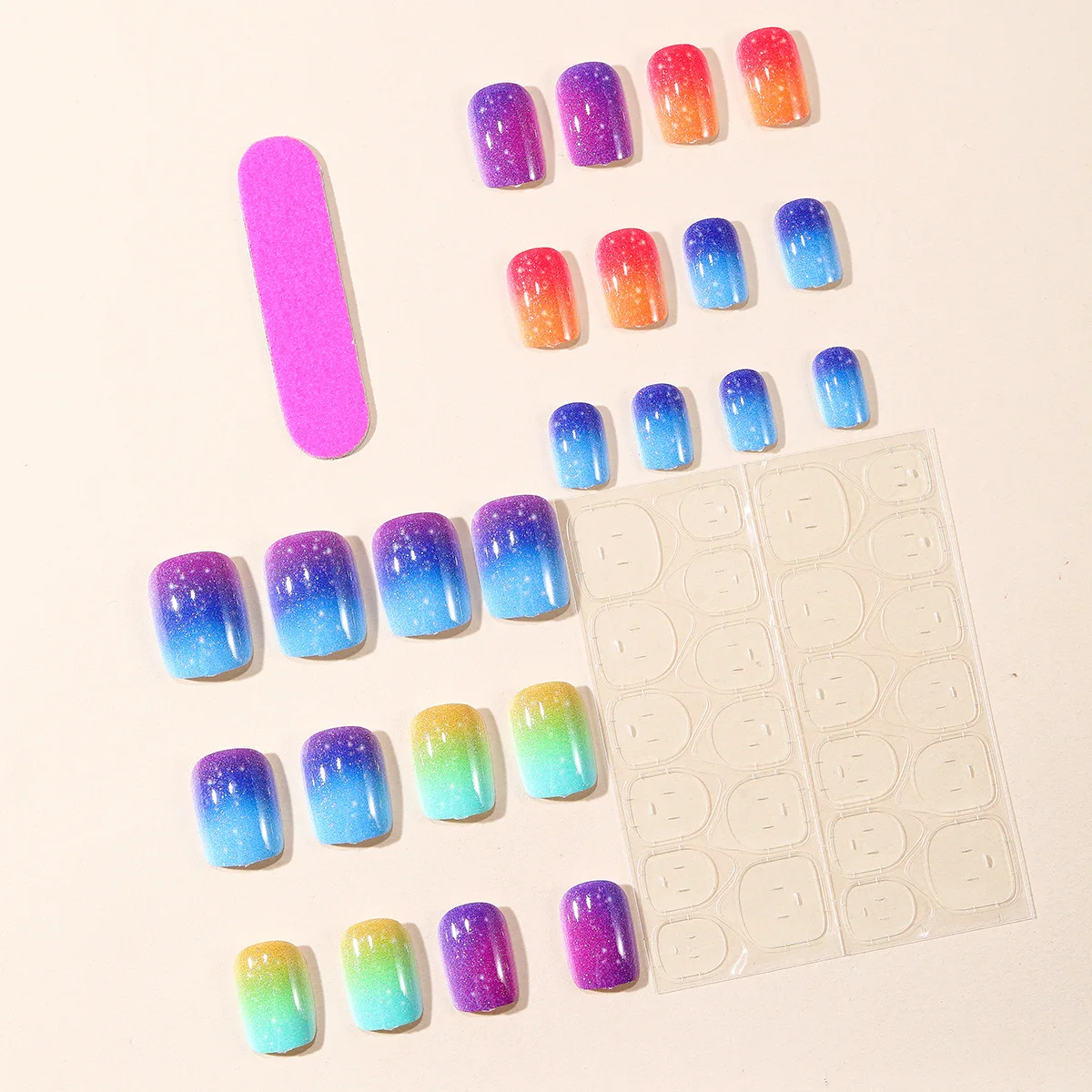 Short Medium fake nails for women gilr Y2K gradient pink blue yellow red colors for Spring summer full cover press on false nail image 6