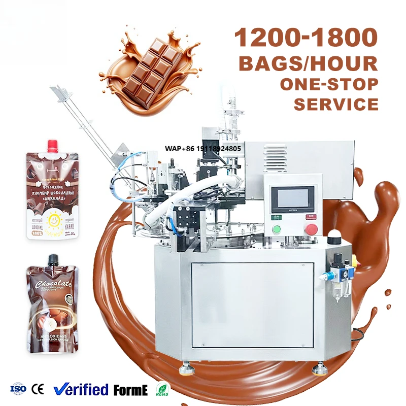 Automatic Chocolate Sauce Liquid Spout Pouch Filling Machine Manual Spout Bag Doypack Pouch Packing Filling Machine