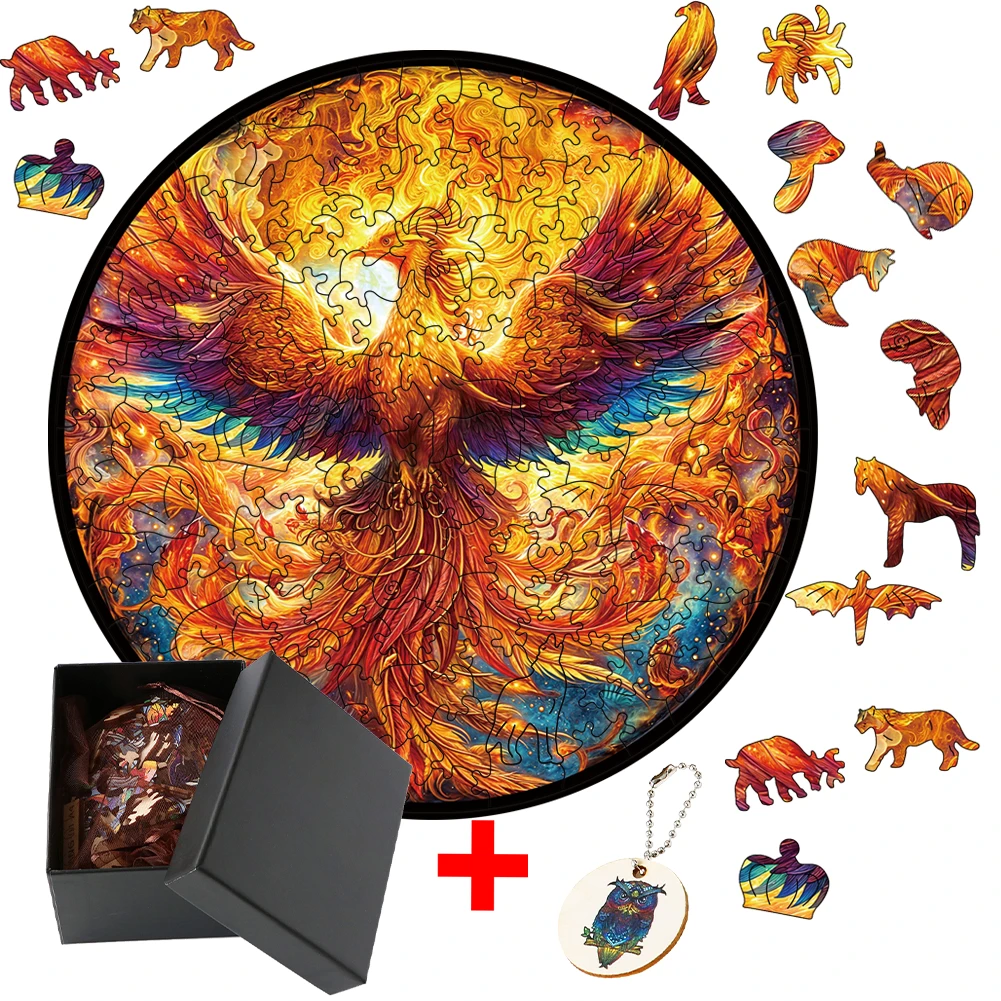 Phoenix Animal Wooden Puzzle DIY Crafts Jigsaw For Kid Adults Irregular Animal Pieces 3D Puzzle Perfect Birthday or Holiday Gift