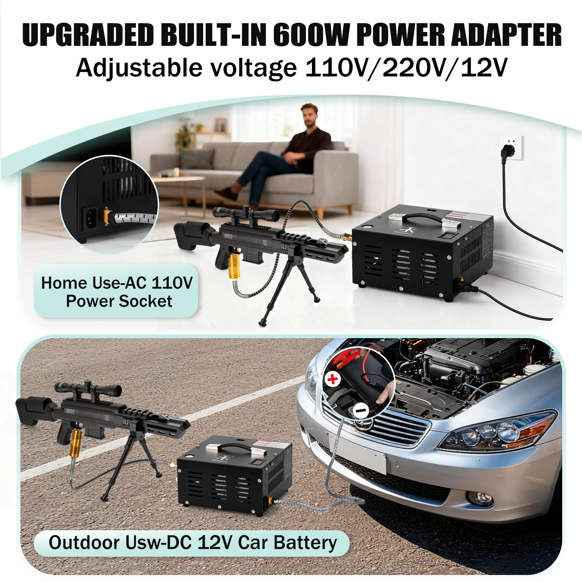 TUXING TXES061 Air Compressor PCP 4500Psi 300Bar Built-in Transformer Oil&Water-Free For Paintball、Diving