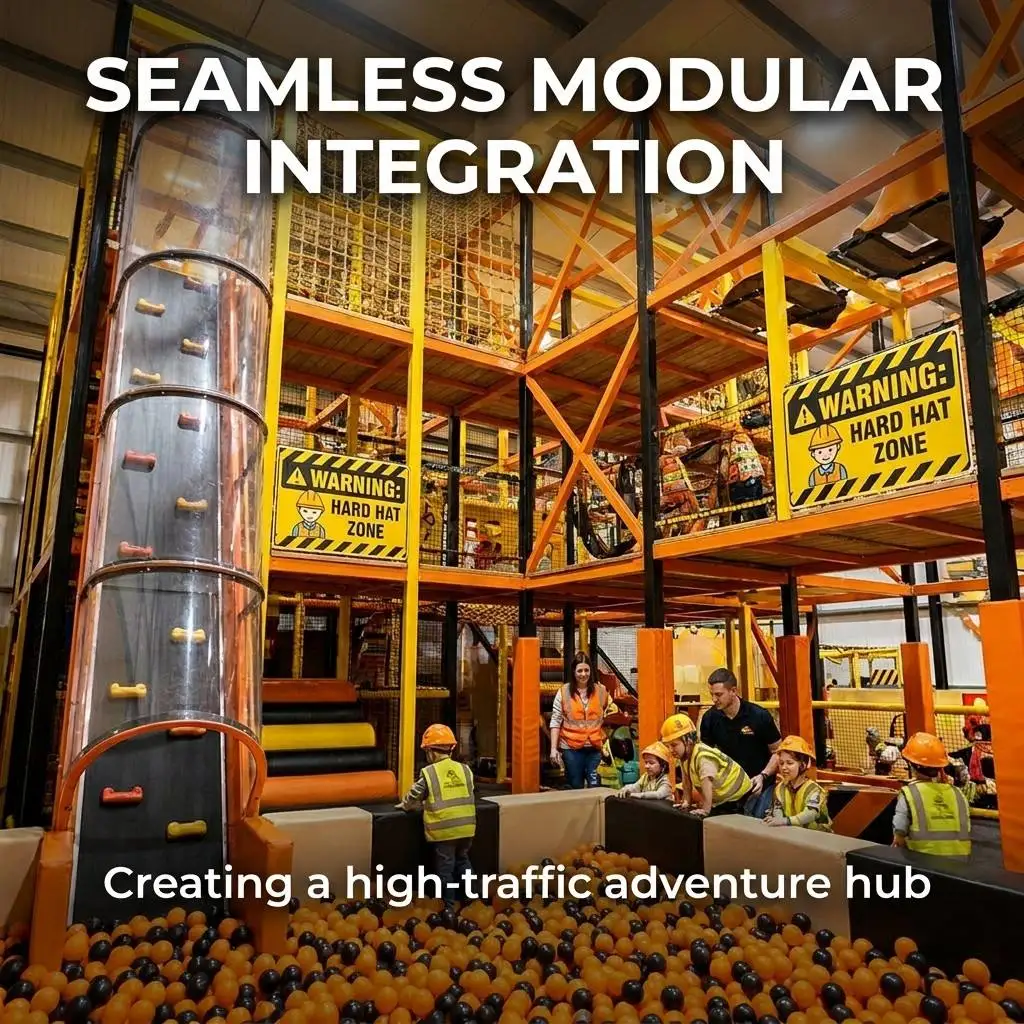 Construction Theme Indoor Trampoline Park, Warrior Course, Large Ball Pit, Adventure Soft Play Center