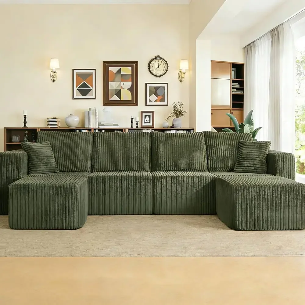 

U-Shaped 4 Seater Sectional Sofa with 2 Ottomans, Deep Cloud Comfort for Living Room or Bedroom, Ready to Use