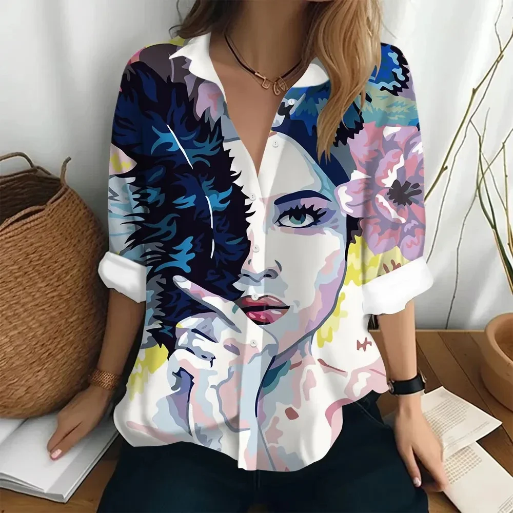 Camicia a maniche lunghe da donna hawaiana stampa digitale 3D pittura a olio astratta arte Top camicia elegante da donna moda donna allentata