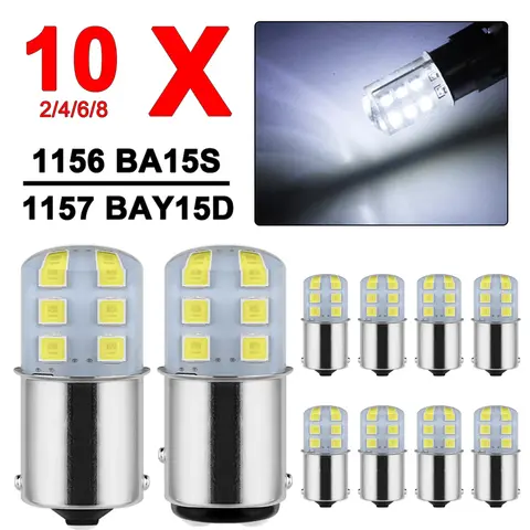 2/10 PCS BA15S 1156 P21/5W BAY15D 1157 LED Bulbs 12V 12SMD 7500K White Car Signal Light Tail Backup Reverse Parking Lamps Flash