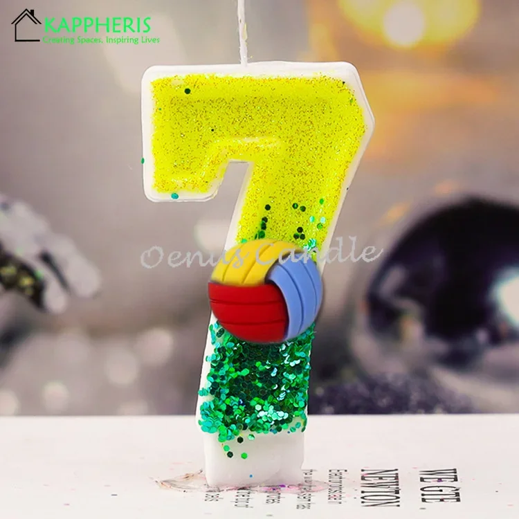 Volleyball Children's Birthday Candle Smokeless Birthday Candles Numbers Yellow Green Glitter Original Birthday Candles Boys