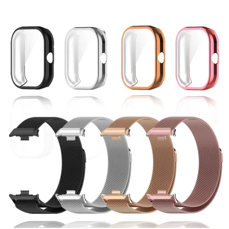Metallarmband für Xiaomi Redmi Watch 4 5 6 mit TPU-Gehäuse, Displayschutzfolie, weichem Ersatz-Milanese-Magnetverschluss-Uhrenarmband
