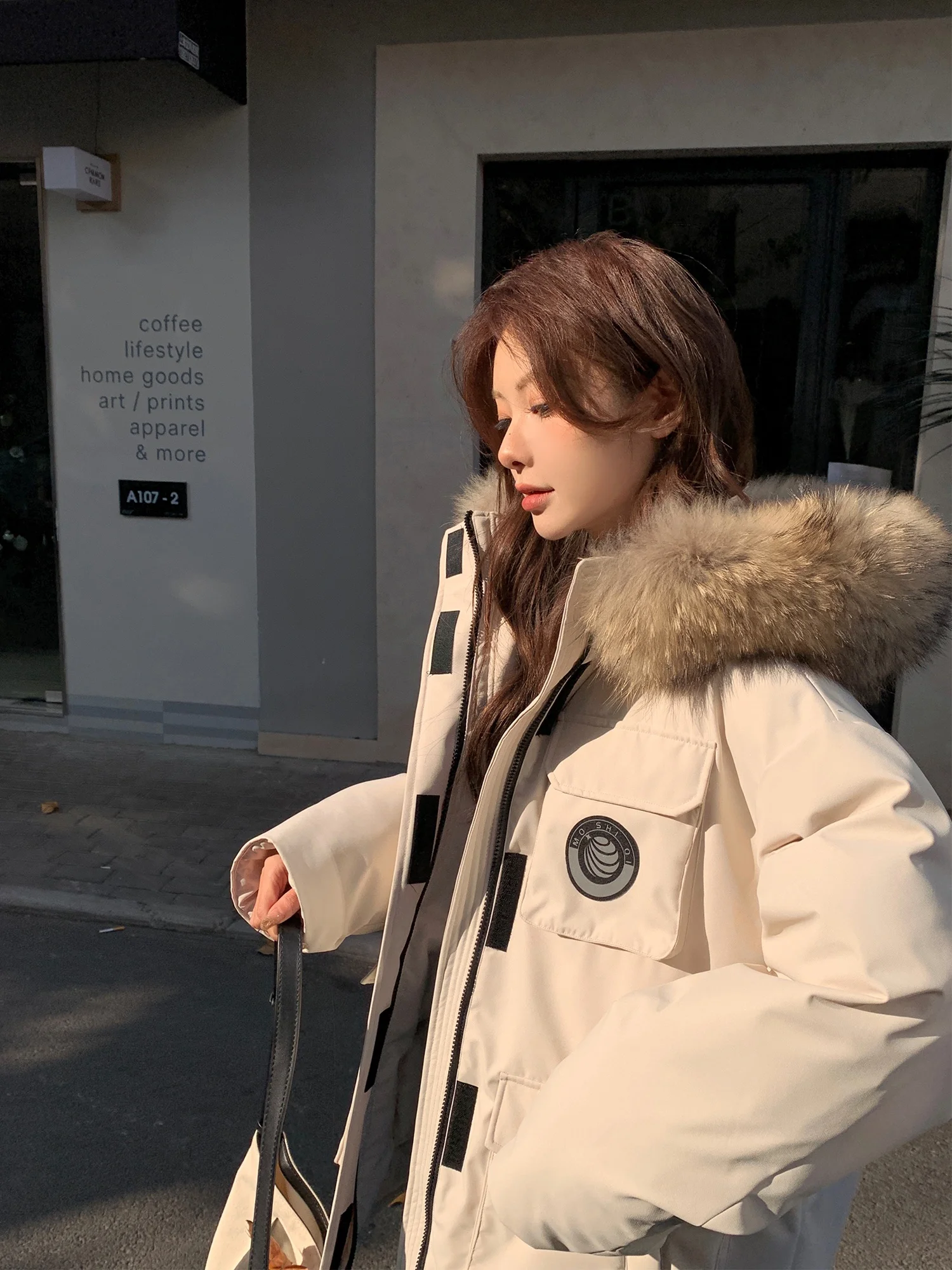 

Thiened Workwear Sle Du down Jaet Men's ort Parka Coat with Large Fur Collar Couple Winter Outerwear