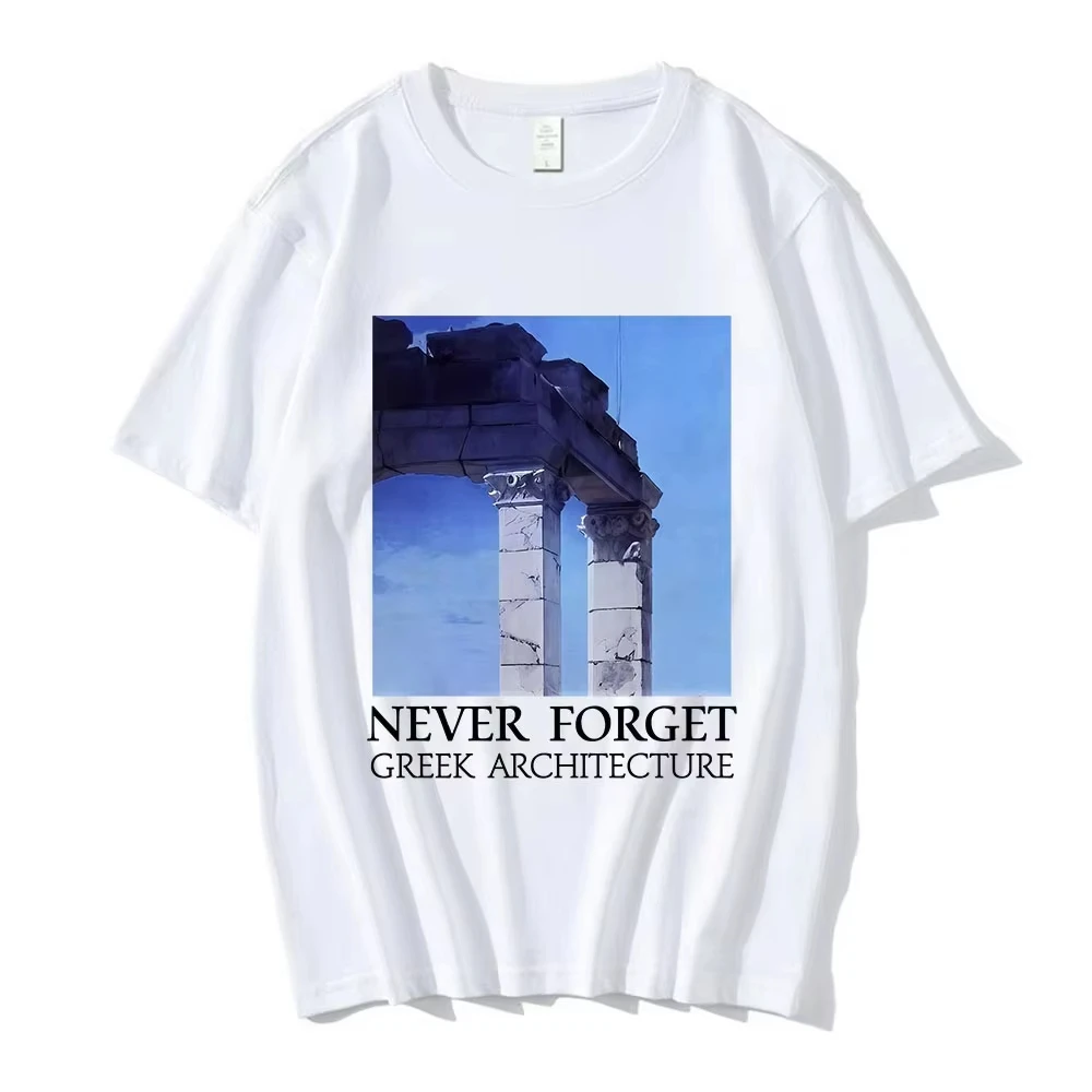 2026 NEVER FORGET GREEK ARCHITECTURE T-shirts Men Women Oversized Short Sleeves Crew Neck Tee Unisex Fashion Streetwear Tops