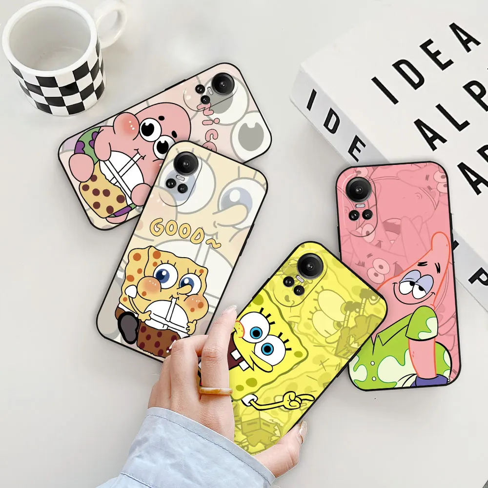 Cartoon Cute S-Spongebob Patrick Star Phone Case For OPPO Reno 11 11F 10 8 8T 7 7Z 6 6Z 5 4 3 2F Z ACE Pro Plus Black Soft Cover