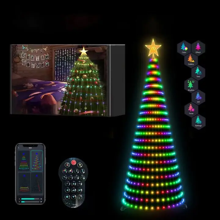 APP Smart Christmas Tree Lights Bluetooth Point Control Illusion LED String Christmas Day Decorative Ambient Lights.