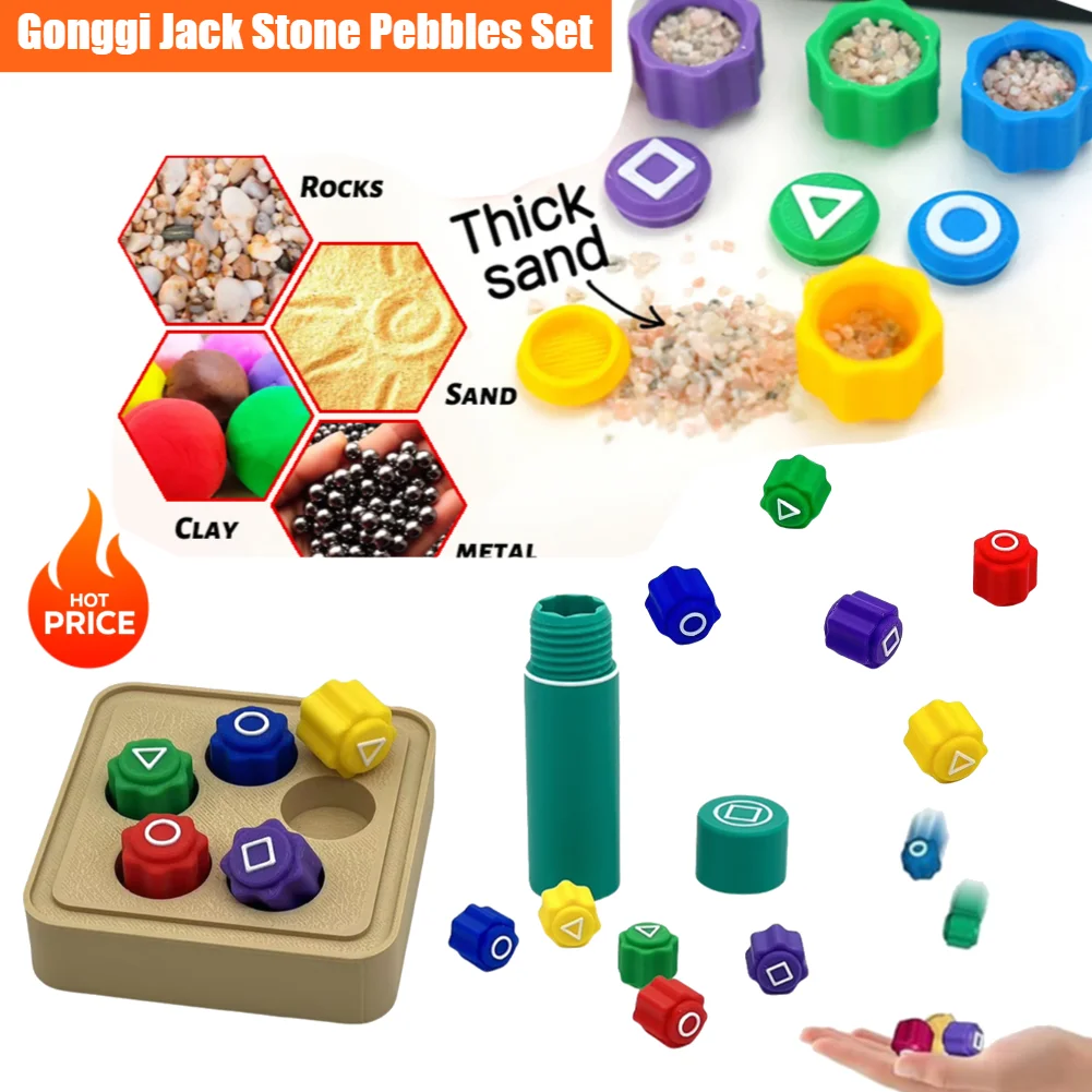 5Pcs Set Gonggi Jack Stone Pebbles Set Traditional Stone Toy Portable Stone Catching Toy with Storage Case Stone Tossing Game