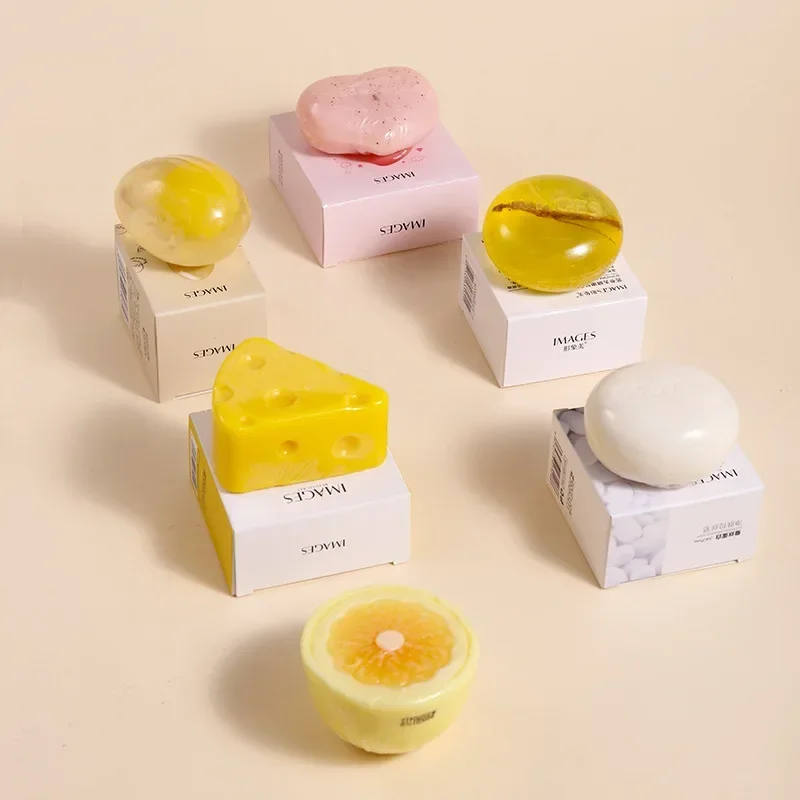 Silk Drawing Soap Yellow Cheese Orange Pink Heart Egg Pattern Handmade Soap Face Hand Body Exfoliating Cleaning Oil Soap