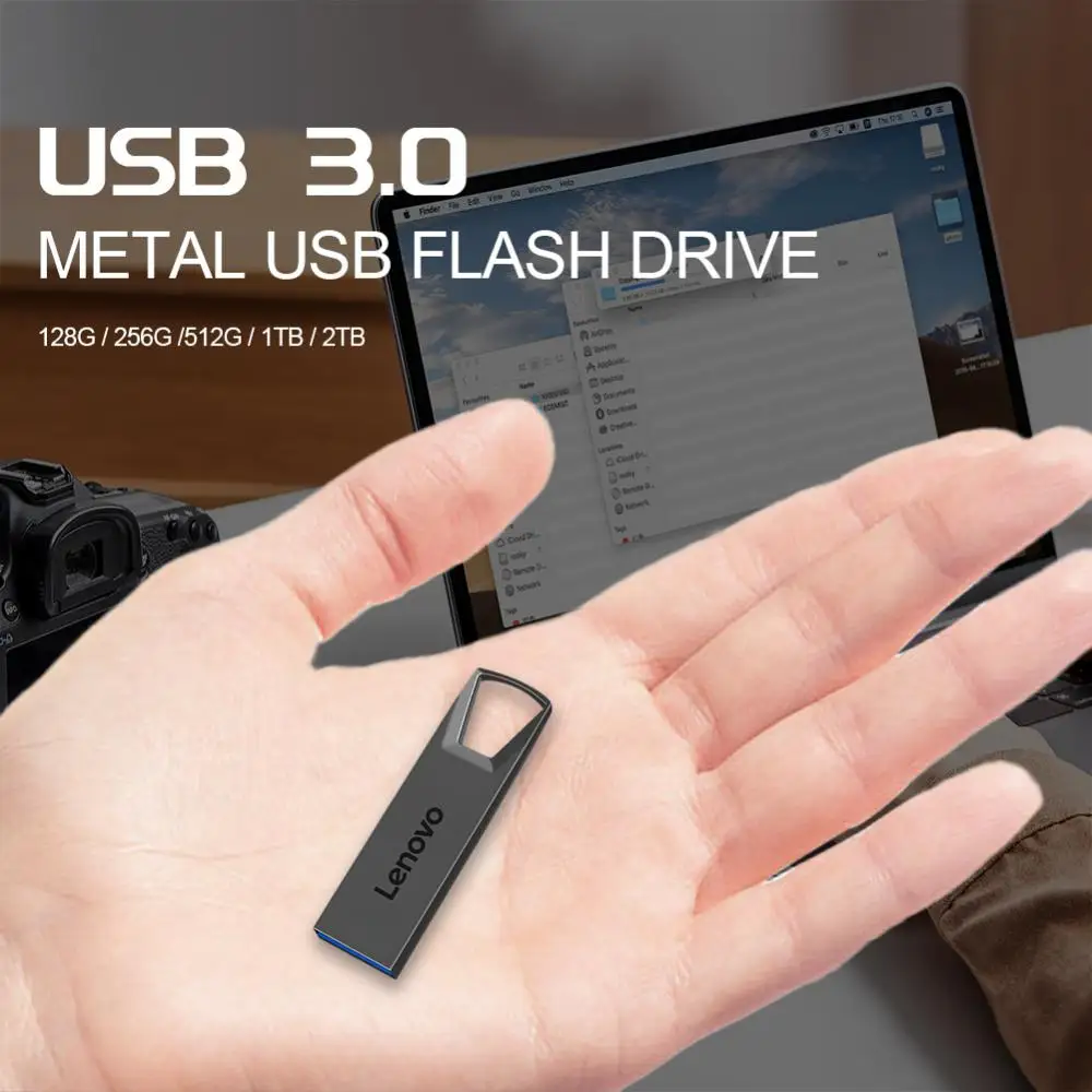 Lenovo 2TB 3.0 Stik USB 128GB, gantungan kunci stik memori kecepatan tinggi, Flash Drive Usb kapasitas nyata, Pendrive logam GB