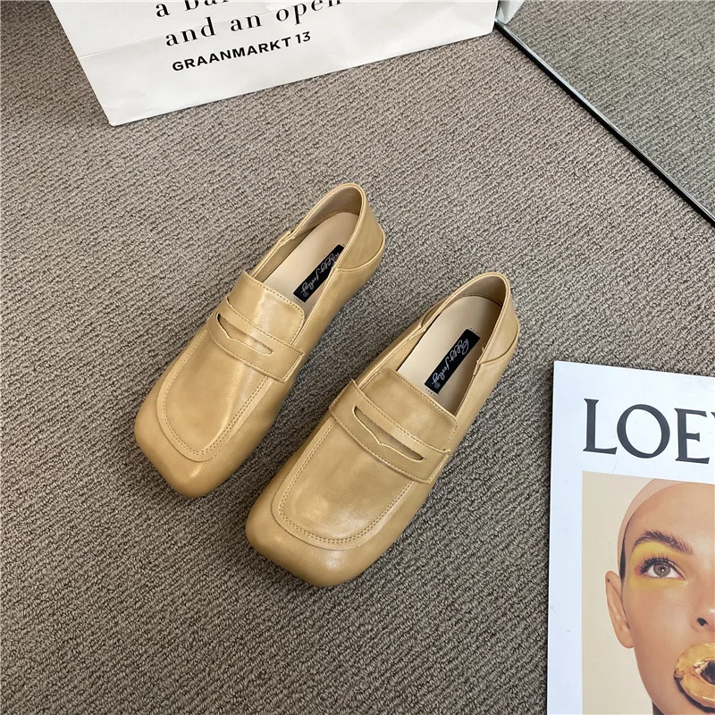 Spring British Style Women's Flat Shoes Square Toe Retro Comfortable Loafers