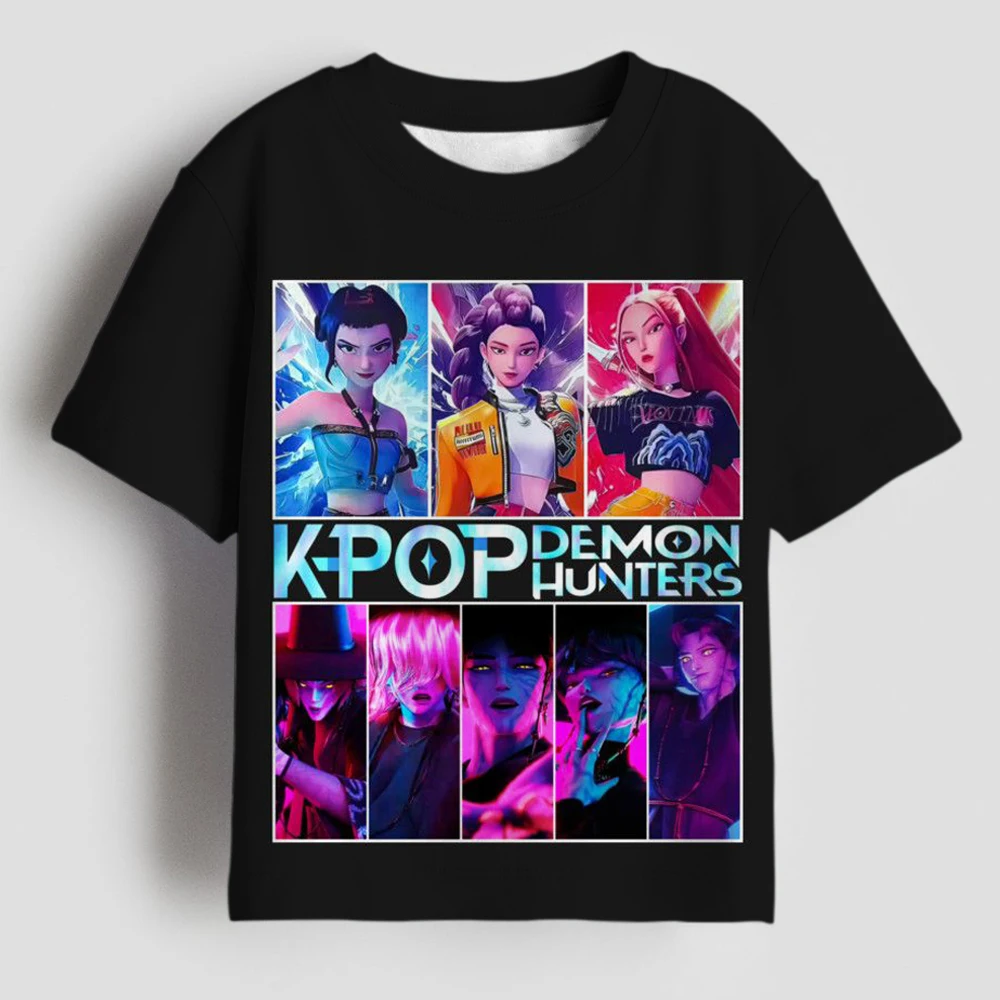 أفضل مجموعة الإناث K-POP سلسلة الفتيات تي شيرت ، KPOP شيطان الصيادين الفتيات البلوز ، 3-14Y الأطفال الكرتون تي شيرت