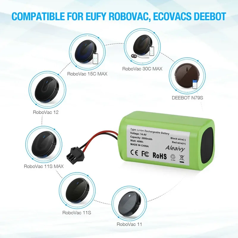 Batería de iones de litio de 14,4 V y 2800mAh para Conga Excellence 990 Ecovacs Deebot N79 N79S DN622, Eufy Robovac 11 11S 12 15C 15S 35C 18650