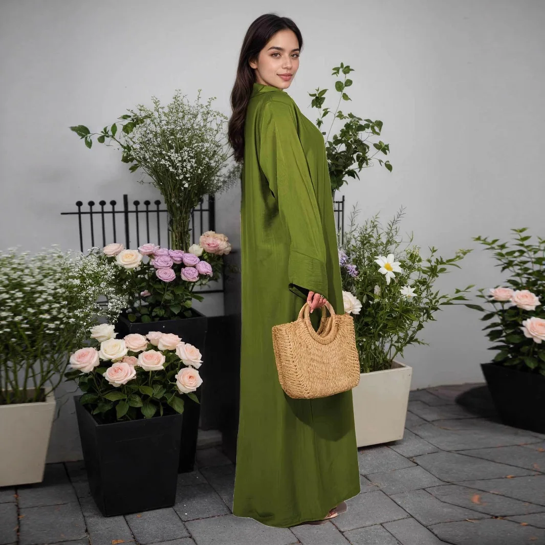 دبي عبايات إسلامية متواضعة عباية مفتوحة فستان قميص رداء ملابس نسائية إسلامية فساتين بالأزرار المفتوحة بالجملة