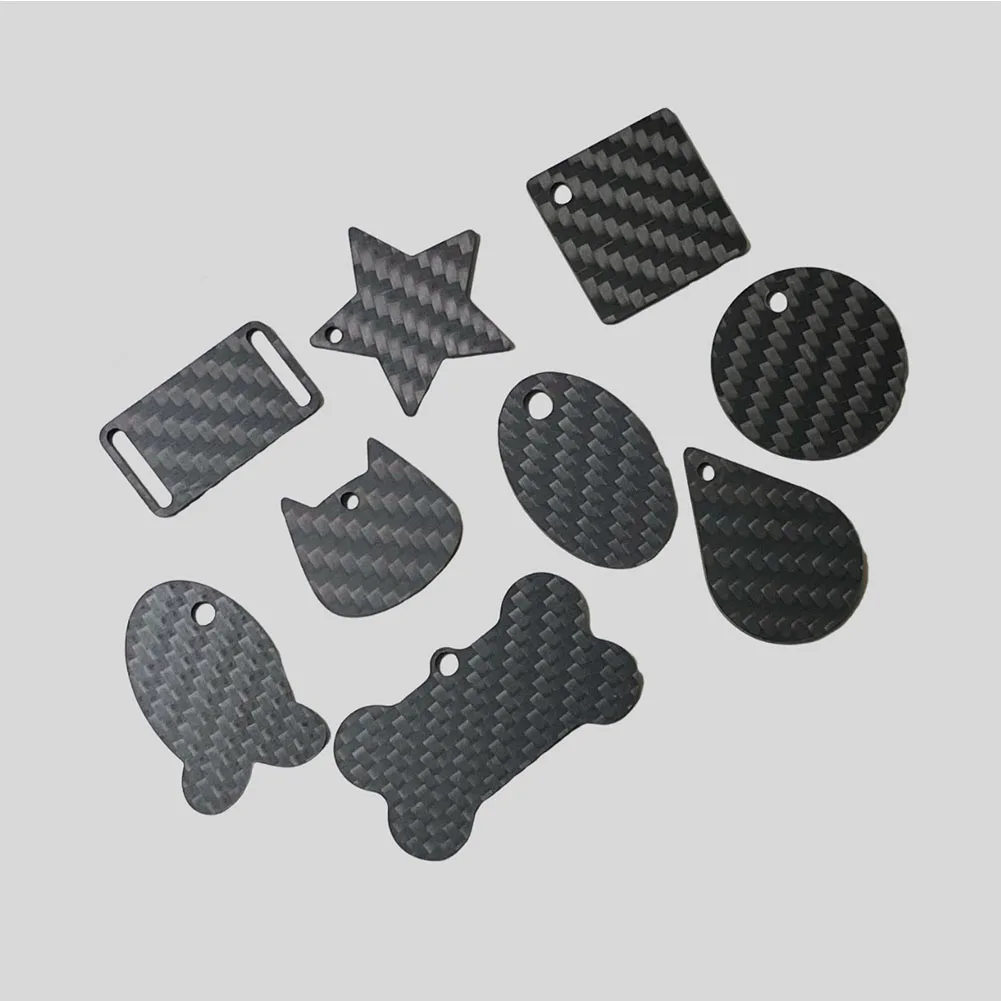 1PC Carbon Fiber Slice Pendant Heart Pentagram Stars Water Droplet Bone Key Chain Anti-lost Pet Tag Pendant Hanging Crafts Decor