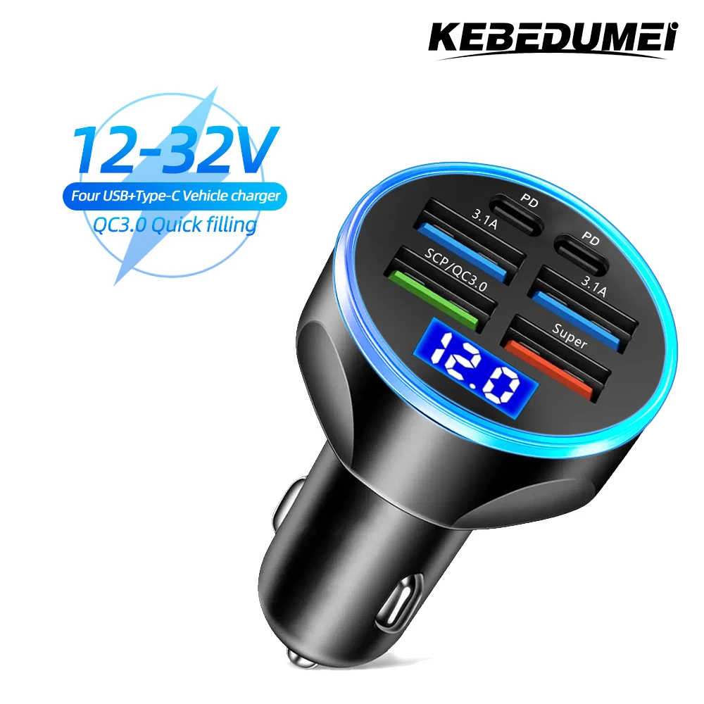 

Kebidumei Car Charger Total Super Fast Charging Multi-port Voltage Car With Vehicle Digital Display Mobile car Phone Charger