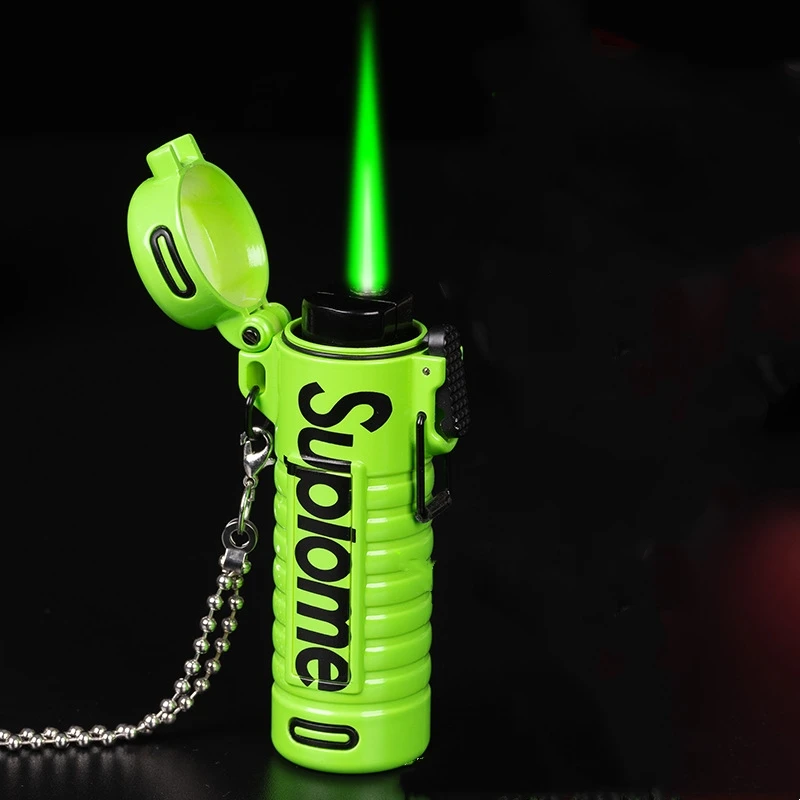 

New Outdoor Windproof Pendant Inflatable Lighter Fashion Letter Jet Flame Strong Firepower Portable Lighter Men's Gift