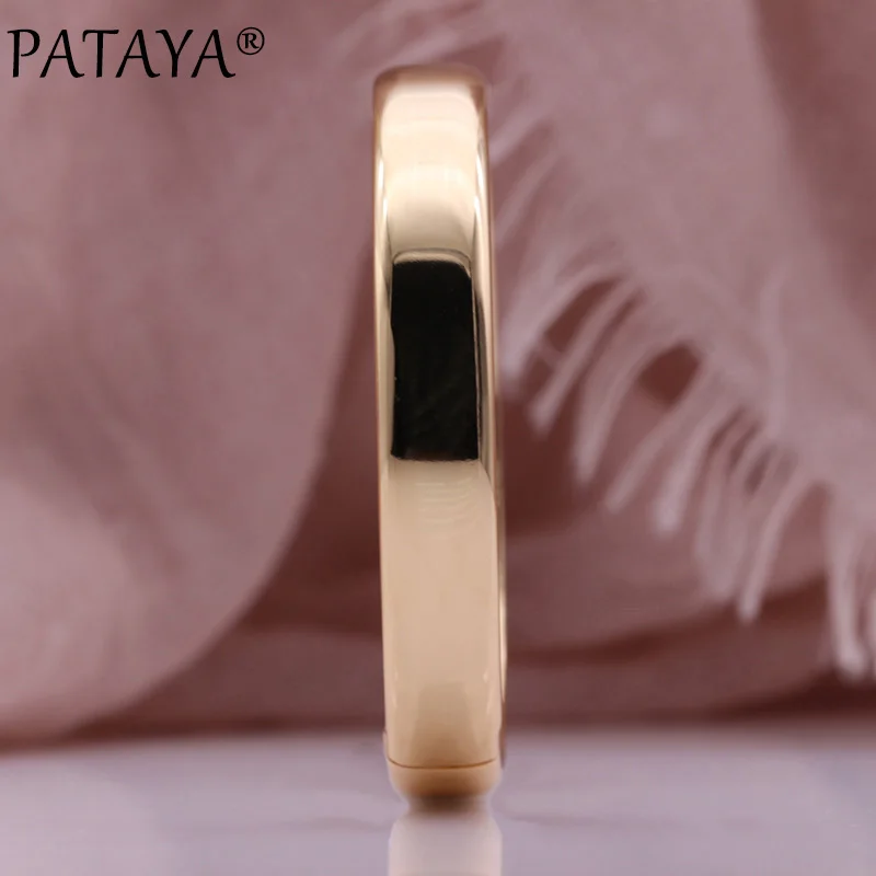 PATAYA New Round Glossy Simple Modern Bangles 585 Rose Gold Color Women Bangle Vintage Classic Wedding Unique Fashion Jewelry