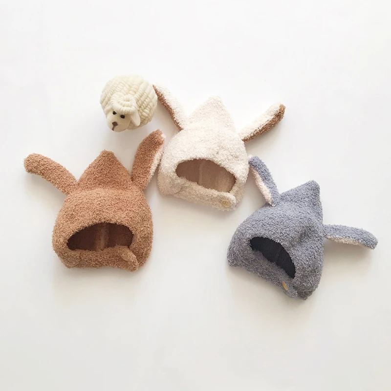 

Cute Baby Hat Warm Winter Soft Thicken Plush Ear Protection Windproof Solid Color Coral Fleece Hat Infant Kids Hat