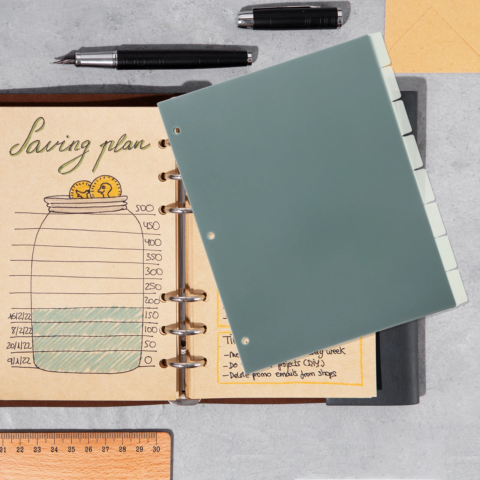 1 Set A4 3 Hole Tabbed Plastic Dividers For Binder Loose Leaf Index Pages Waterproof Wear-Resistant Notebook Organizer Divider