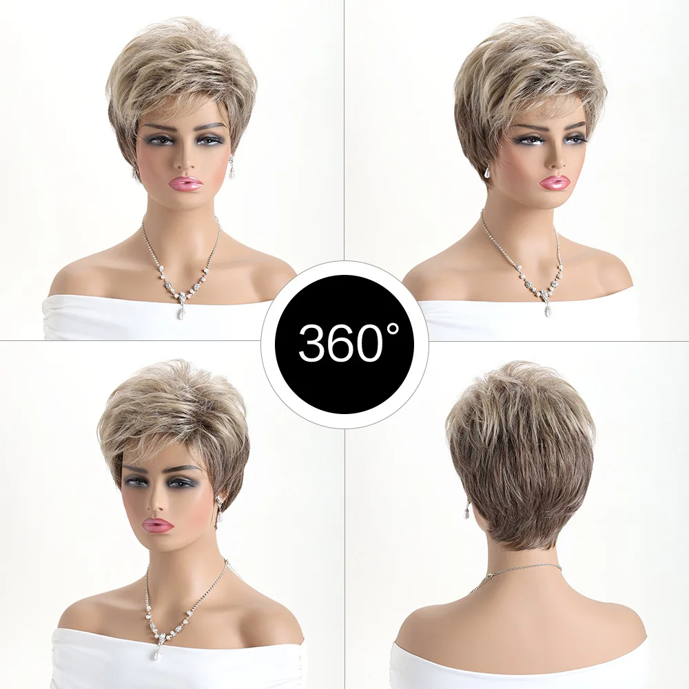 Synthetic Short Blonde Mixed Curly Wig with Side Bangs Fluffy Fashion Style for Women Cosplay Party Daily Wear
