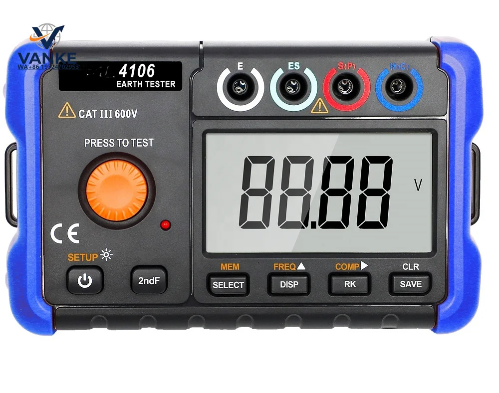 4106 Earth Resistance Tester 2/3/4 Poles Method 20V Voltage 20mA Current Frequency Soil Resistivity Measurement OEM Customizable