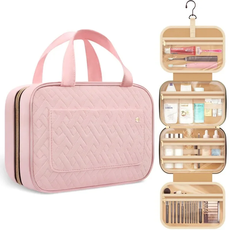 Trousse de toilette de voyage portable avec crochets pour femme, peut être élargie pour accrocher au mur, mode