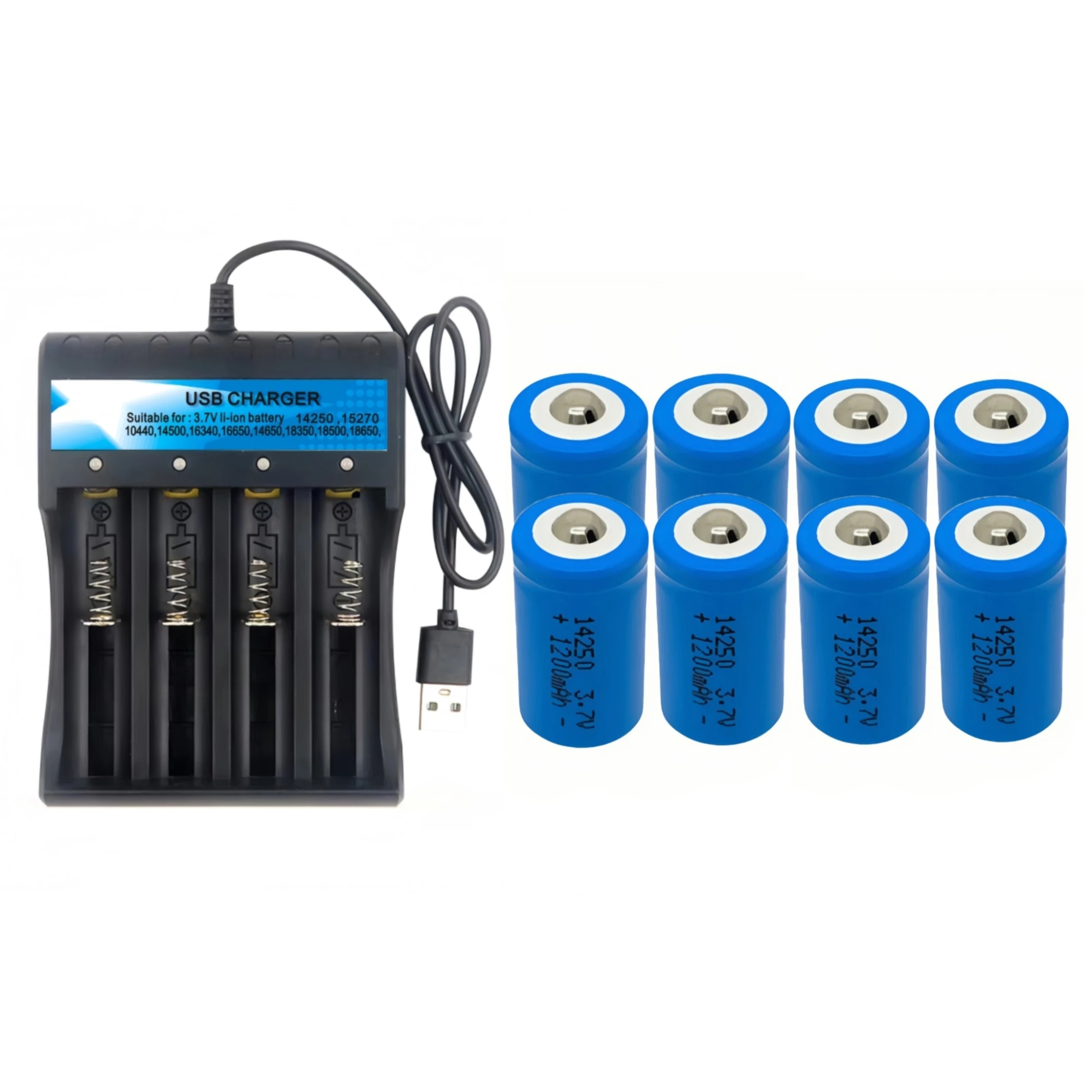 8 Uds Original 14250 batería de litio 3,7 V 1200mAh recargable 1/2AA tamaño cargador USB para termómetros digitales punteros láser