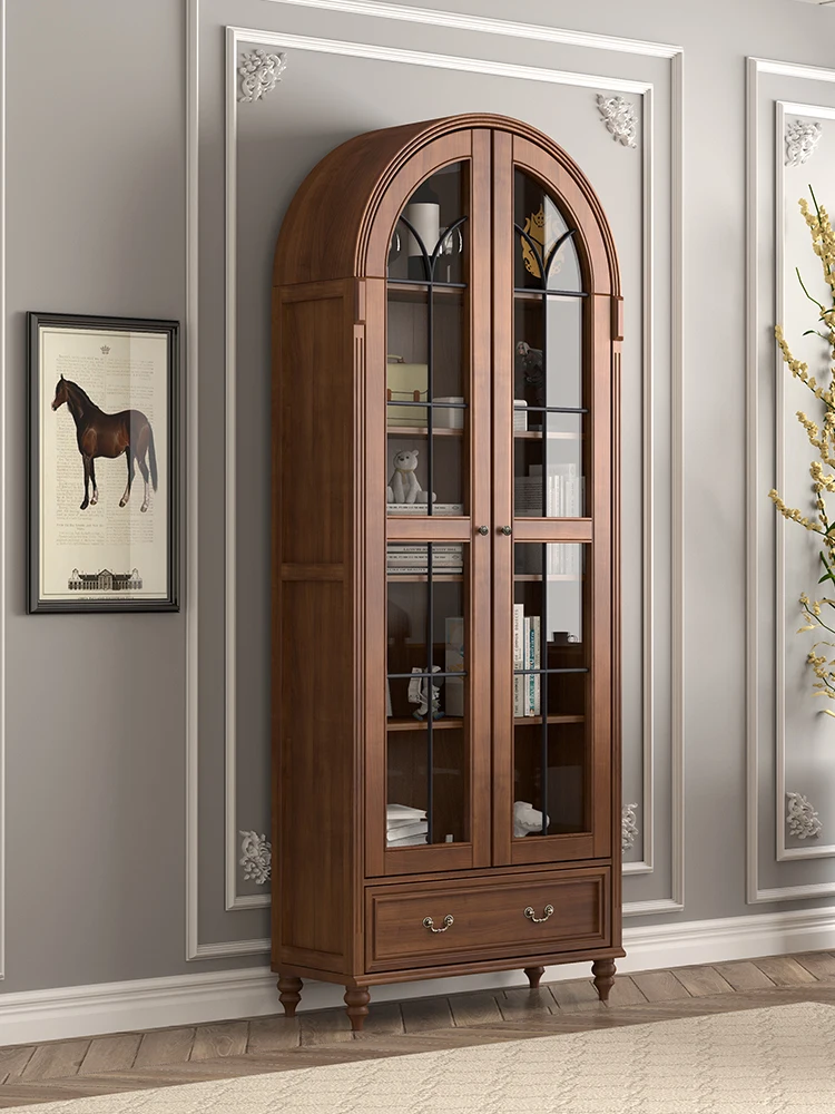 Mild Luxury Retro Arched Glass Door Wine Cabinet Bookcase