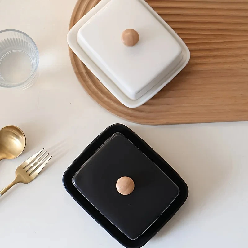 

Ceramic Butter Dish with Lid Rectangular Sealable Cheese Storage Box High-End And Elegant for Kitchen & Restaurant ome