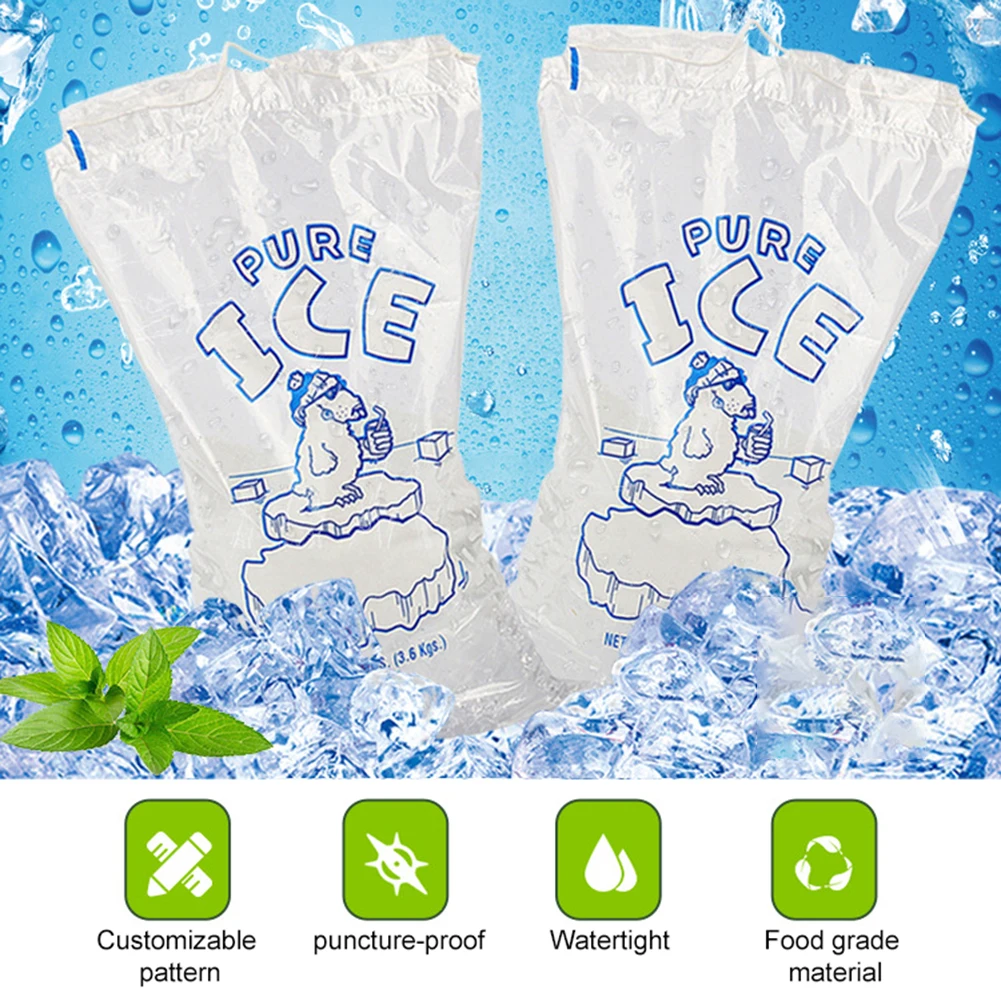 10pcs Drawstring Ice Pack Heavy-Duty Large Capacity Ice Bag Multi-Use Transparent Ice Cube Holder For Kitchen Storage