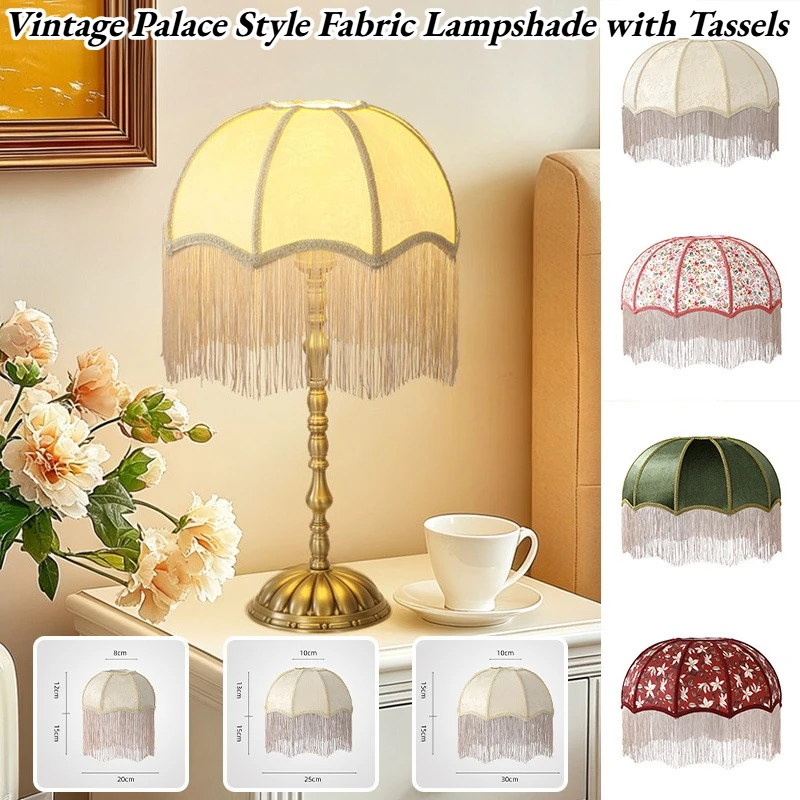 1pcs Vintage Palace Style Fabric Lampshade with Tassels E27 Lampshade for Table Lamp Floor Lamp Bedside Lamp Replacement Cover