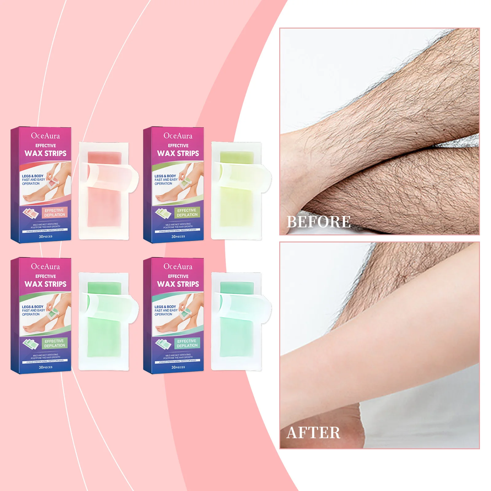 Scented Hair Removal Wax Strips Collection – Gentle Formula for Moisturizing, Refreshing Skin & Silky-Smooth Body Hair Removal