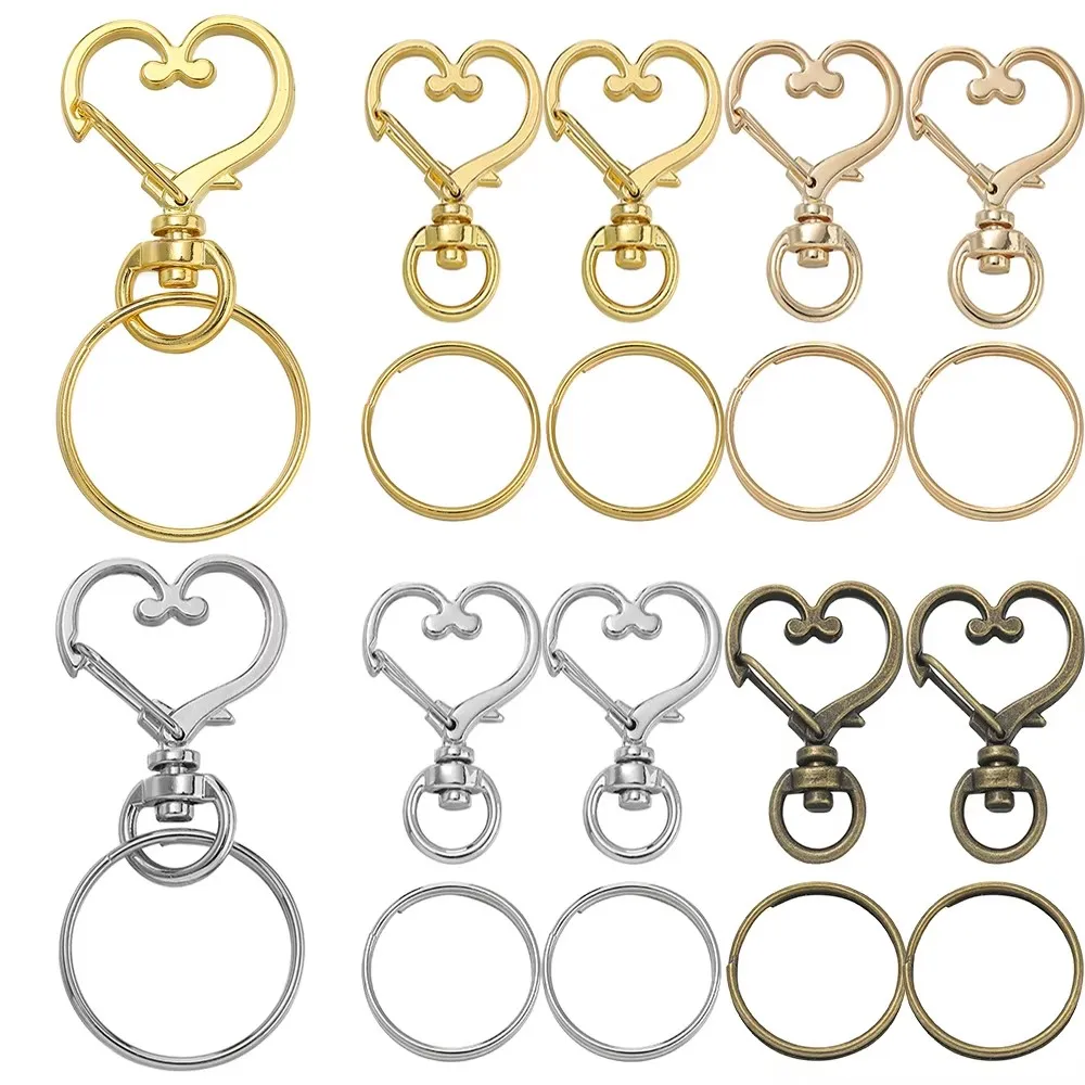 20pcs/Set Heart-shaped Lobster Clasp Hooks Spring Buckle With Key Ring For DIY Jewelry Making Hooks Bags Buckle Accessories