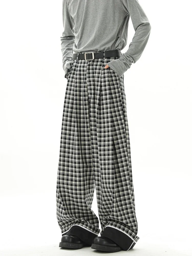 

Мужские брюки Bla White Plaid: весенне-осенние, в стиле High Street, свободные, широкие, прямые, повседневные, длинные, в американском стиле, BF Lazy S...