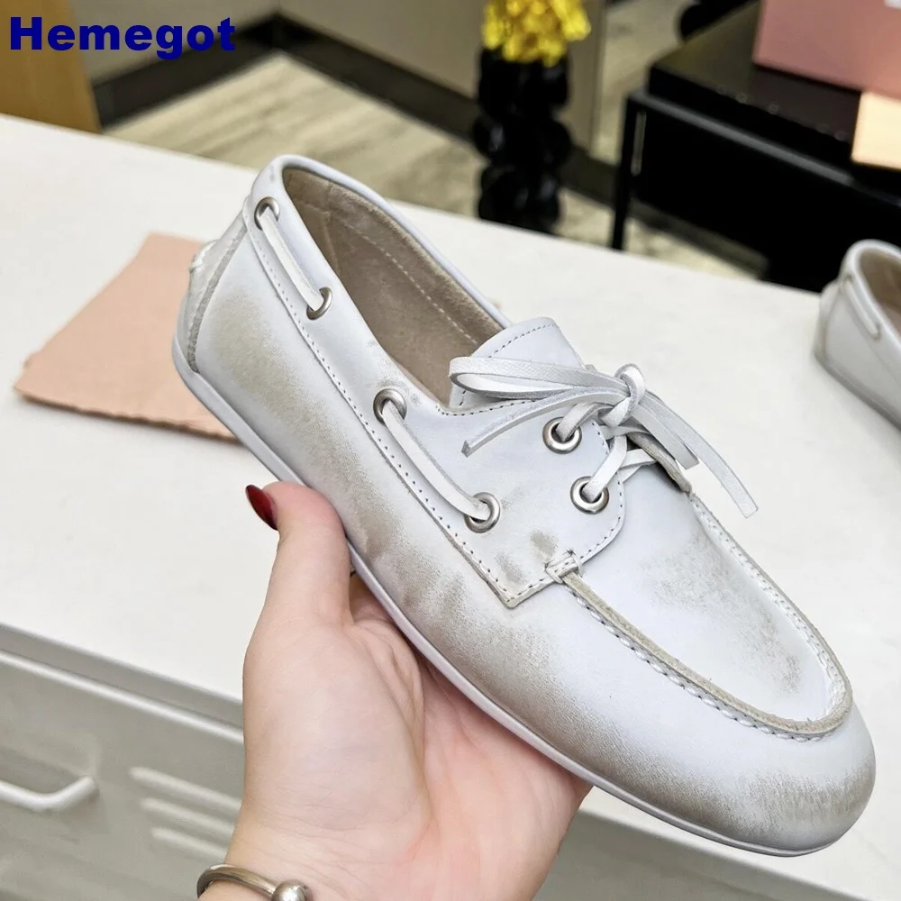 

Genuine Leather Ladies Retro Round Loafers 2024 Summer New Bow Office Flat Shoe Black/white/brown Fashion Slip-On Casual Shoes