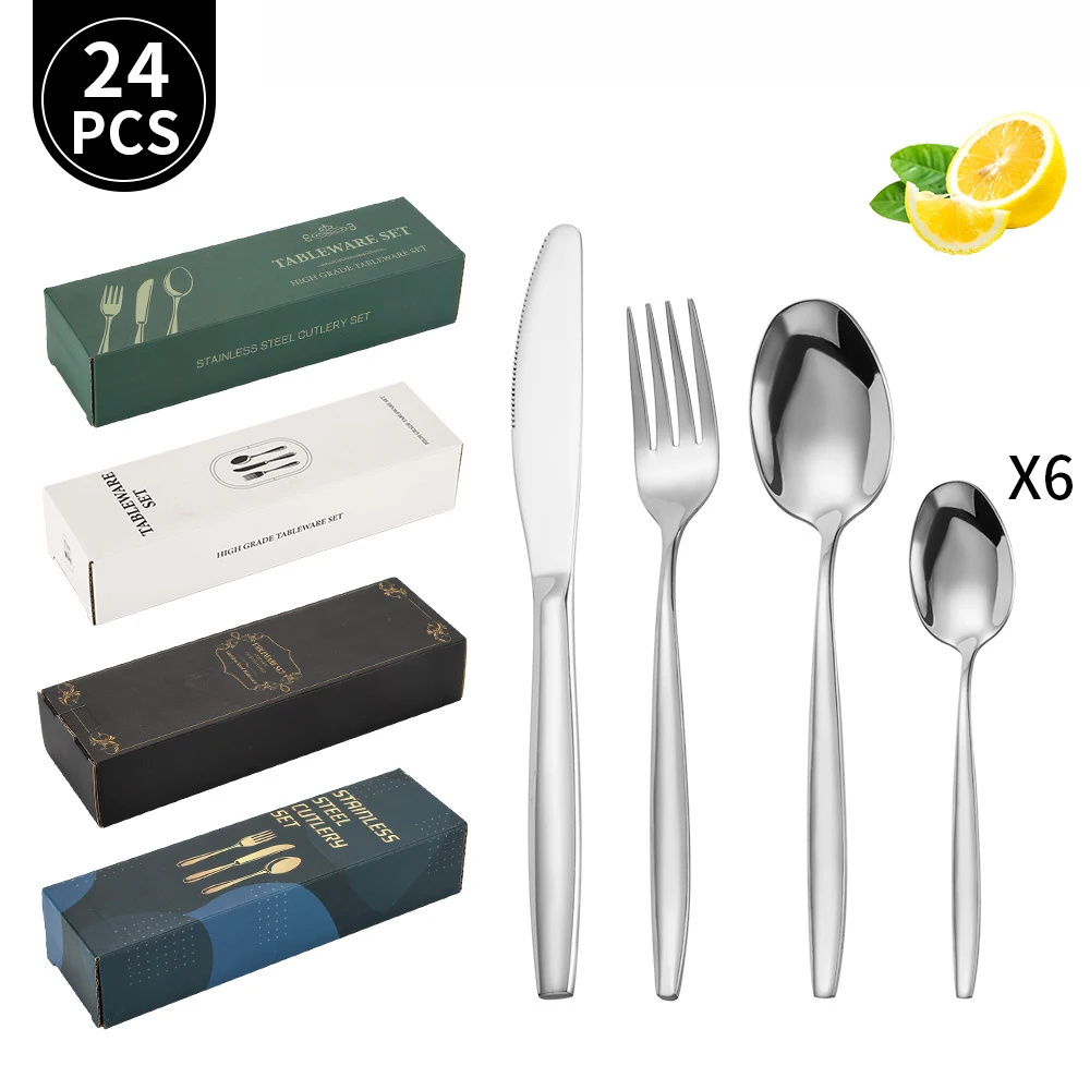 A Style 24-Piece Gold Cutlery Set Stainless Steel Cutlery Gift box Set - Mirror Polished Luxury Western Steak Knife And Spoon