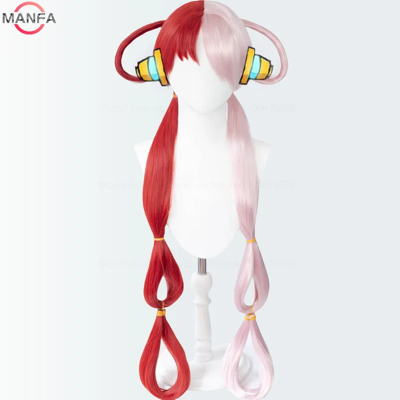 Uta Cosplay Wig Anime Uta Red Pink Heat Resistant Hair Halloween Wig Earphone Props Woman Girl Cosplay + Wig Cap view 2